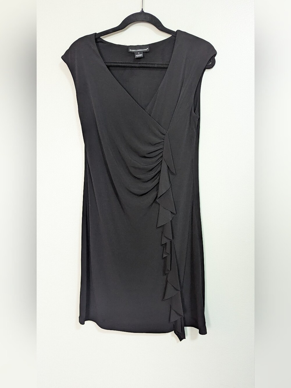 Isabella Rodriguez Black V-Neck Short Sleeve Ruffle Sheath Dress Size Small